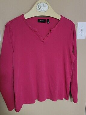 💚10 for $10💚 Bundle and save Rafaella Long Sleeve Notch Neck Top - Raspberry